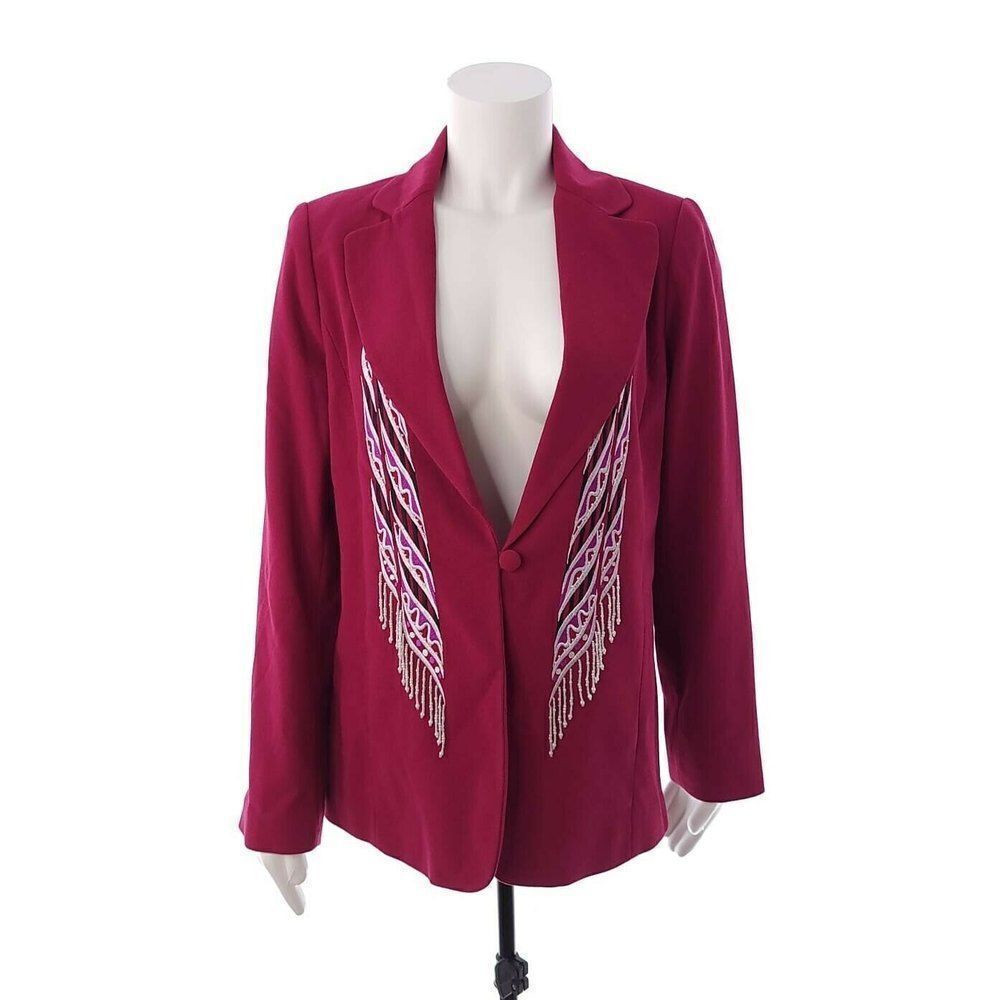 NEW Bob Mackie Blazer Jacket Size S Fuchsia Embroidered Beaded